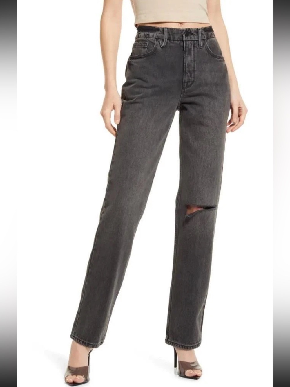 GOOD AMERICAN Good '90s Icon Straight Leg Jeans in Black Size 2/26